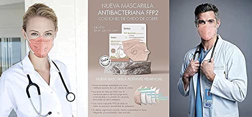 LAZY SPORTS Mascarilla Antibacteriana filtrante hemofacial FFP2, Homologada NR CE 0598, Eficiencia Filtración, Transpirables, Antiolor, pack individuales 10 unidades.