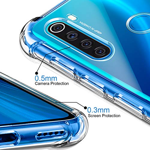 LeathLux Funda Compatible con Xiaomi Redmi Note 8 2019 & 2021, 2 Pack Cristal Templado Protector de Pantalla y Silicona Transparente TPU Carcasa Protector Airbag Anti-Choque Anti-arañazos Cover