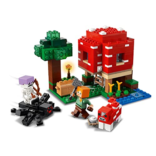 LEGO 21179 Minecraft La Casa-Champiñón, Juguete para Niños, Idea de Regalo con Figuras de Alex, Champiñaca y Jinete Arácnido