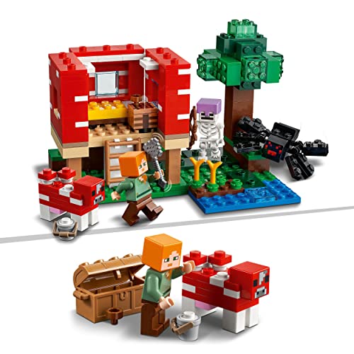 LEGO 21179 Minecraft La Casa-Champiñón, Juguete para Niños, Idea de Regalo con Figuras de Alex, Champiñaca y Jinete Arácnido