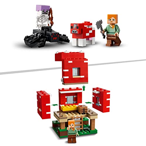 LEGO 21179 Minecraft La Casa-Champiñón, Juguete para Niños, Idea de Regalo con Figuras de Alex, Champiñaca y Jinete Arácnido