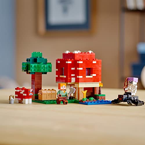 LEGO 21179 Minecraft La Casa-Champiñón, Juguete para Niños, Idea de Regalo con Figuras de Alex, Champiñaca y Jinete Arácnido