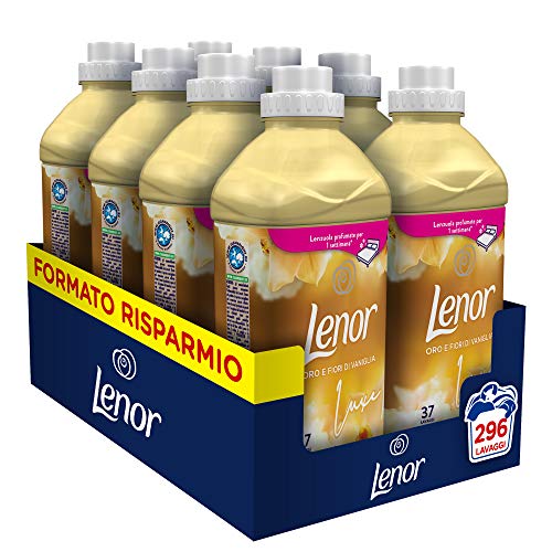 Lenor Suavizante lavadora concentrado, 296 lavados (8 x 37), oro y flores de vainilla, tamaño grande, fragancia cada noche hasta una semana