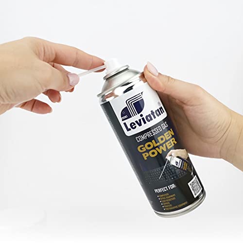 LEVIATAN Golden Power Spray de Aire Comprimido 400 ml | Purificador de Aire | para Limpiar Teclados, Ordenadores, Cámaras, Teléfonos Móviles