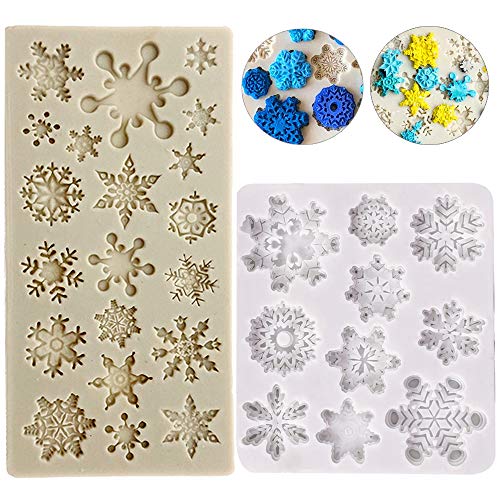 Limeow Moldes silicona con forma copos nieve Flores de silicona molde cake pan Mold Silicona Copo de nieve moldes Silicone Molds para Paste para galletas chocolate pasteles 2 piezas