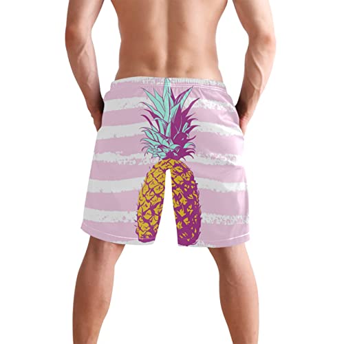 Linomo Pantalones cortos de natación para hombre, tropicales, de verano, fruta, piña, bañadores de playa, pantalones cortos de secado rápido, tabla de surf para hombres, multicolor, S