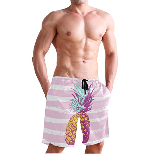 Linomo Pantalones cortos de natación para hombre, tropicales, de verano, fruta, piña, bañadores de playa, pantalones cortos de secado rápido, tabla de surf para hombres, multicolor, S