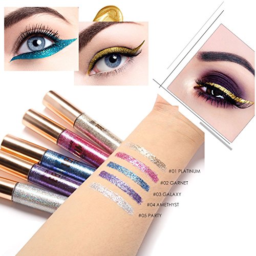 Líquido delineador 5 colores brillo brillante delineador metálico líquido de maquillaje de ojo líquido, Sombras de ojos Lentejuelas Delineador De Ojos Maquillaje De Ojos(# 1)