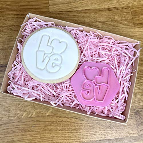 LissieLou Sello para galletas con texto en inglés "Love in Bubble", diseño de corazón, color rosa claro