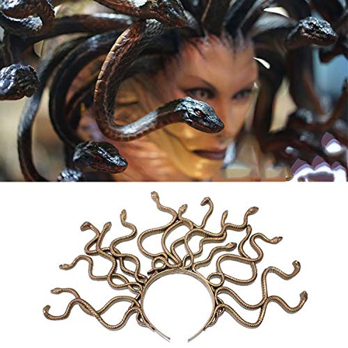 LKXHarleya Medusa Diadema Venda, Tocado de Medusa por Víspera de Todos los Santos Cosplay Partido Suministros Oro