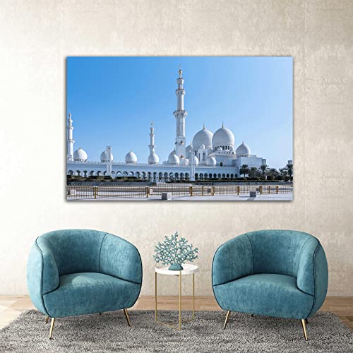 LLDTYWZM Póster de pared islámico de la Gran Mezquita de Sheikh Zayed Abu Dhabi EAU Póster de arquitectura para decoración del hogar, regalo para musulmanes (12 x 18 pulgadas, marco de madera)