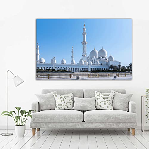 LLDTYWZM Póster de pared islámico de la Gran Mezquita de Sheikh Zayed Abu Dhabi EAU Póster de arquitectura para decoración del hogar, regalo para musulmanes (12 x 18 pulgadas, marco de madera)