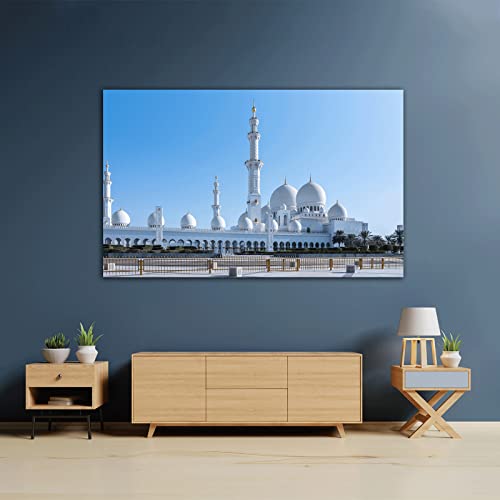 LLDTYWZM Póster de pared islámico de la Gran Mezquita de Sheikh Zayed Abu Dhabi EAU Póster de arquitectura para decoración del hogar, regalo para musulmanes (12 x 18 pulgadas, marco de madera)