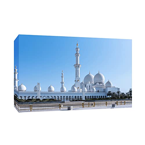 LLDTYWZM Póster de pared islámico de la Gran Mezquita de Sheikh Zayed Abu Dhabi EAU Póster de arquitectura para decoración del hogar, regalo para musulmanes (12 x 18 pulgadas, marco de madera)