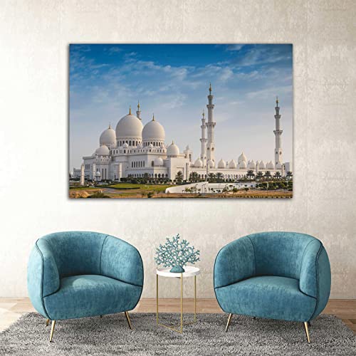 LLDTYWZM Póster de pared islámico de la Gran Mezquita de Sheikh Zayed Abu Dhabi EAU Póster de arquitectura para decoración del hogar, regalo para musulmanes (12 x 18 pulgadas, marco de madera)