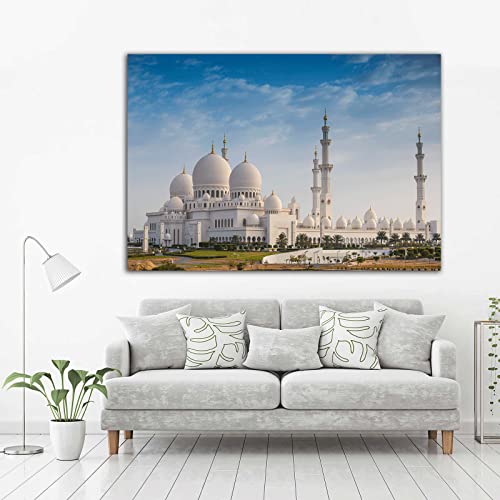 LLDTYWZM Póster de pared islámico de la Gran Mezquita de Sheikh Zayed Abu Dhabi EAU Póster de arquitectura para decoración del hogar, regalo para musulmanes (12 x 18 pulgadas, marco de madera)