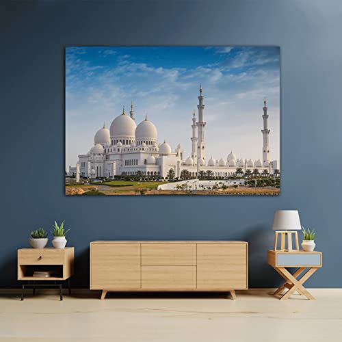 LLDTYWZM Póster de pared islámico de la Gran Mezquita de Sheikh Zayed Abu Dhabi EAU Póster de arquitectura para decoración del hogar, regalo para musulmanes (12 x 18 pulgadas, marco de madera)