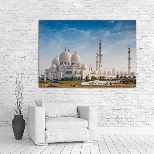 LLDTYWZM Póster de pared islámico de la Gran Mezquita de Sheikh Zayed Abu Dhabi EAU Póster de arquitectura para decoración del hogar, regalo para musulmanes (12 x 18 pulgadas, marco de madera)