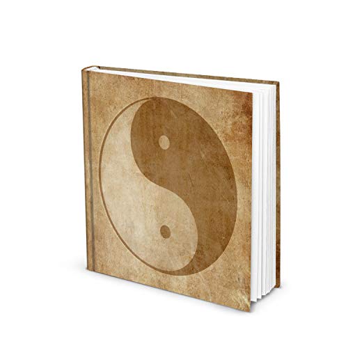 Logbuch-Verlag Yin y Yang Cuaderno cuadrado 21 x 21 cm – Símbolo libro marrón beige vintage – Diario de meditación regalo Navidad cumpleaños