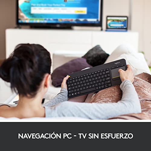 Logitech K400 Teclado Táctil Inalámbrico Plus para TV con un Control Multimedia y Panel Táctil, Teclado HTPC para TV conectada a PC, Windows, Android, Chrome OS, Portátil, QWERTY Español - Negro