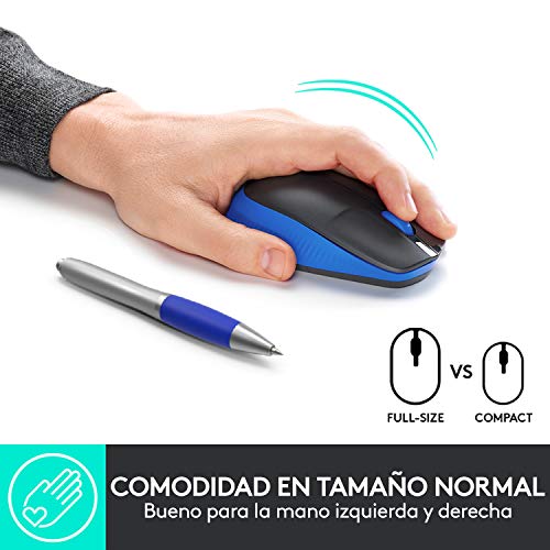 Logitech Ratón Inalámbrico M190, Diseño Curvo Ambidiestro, Batería 18 Meses con Modo Ahorro, Receptor USB, Cursor y Desplazamiento Preciso, Rueda de Desplazamiento Amplio, Azul