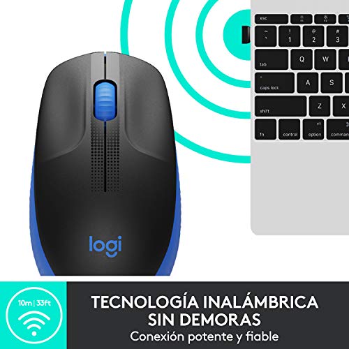 Logitech Ratón Inalámbrico M190, Diseño Curvo Ambidiestro, Batería 18 Meses con Modo Ahorro, Receptor USB, Cursor y Desplazamiento Preciso, Rueda de Desplazamiento Amplio, Azul