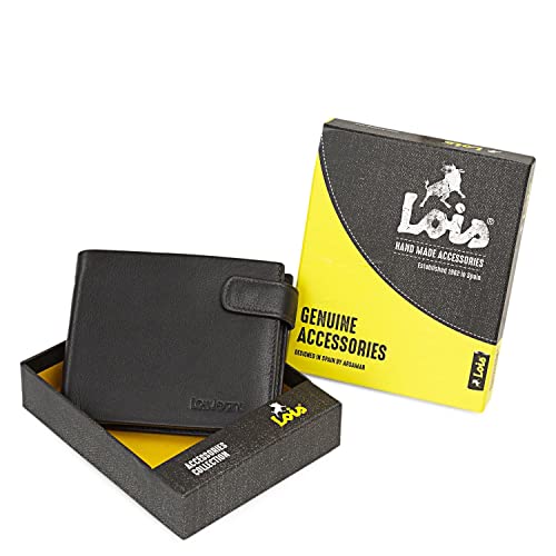 Lois - Cartera para Hombre Piel Genuina Cuero con Monedero. Bloqueo Antiescaneo de Seguridad RFID - Billetera Hombre Joven de Cuero con Tarjetero - Diseñada en España 205213, Color Marron