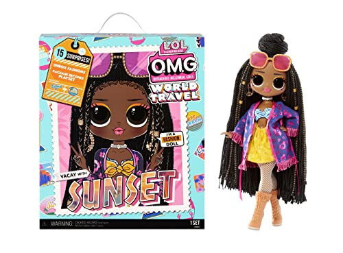 LOL Surprise OMG World Travel Muñeca de Moda Sunset - con 15 sorpresas Que Incluyen Vestido, Zapatos, Accesorios de Viaje y más - Caja Reutilizable - para coleccionar - Edad: 4+ años