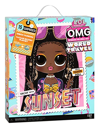 LOL Surprise OMG World Travel Muñeca de Moda Sunset - con 15 sorpresas Que Incluyen Vestido, Zapatos, Accesorios de Viaje y más - Caja Reutilizable - para coleccionar - Edad: 4+ años