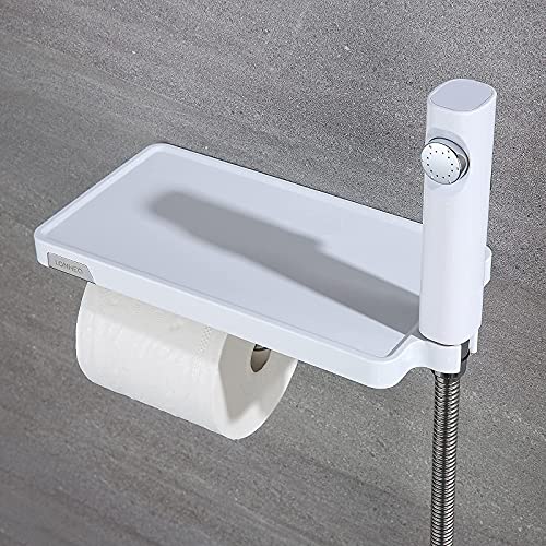 Lonheo Grifo para el WC con ducha de mano, Duchas Higienicas para WC con Portarrollos para Papel Higiénico Blanco, con Soporte Ducha y Manguera Ducha 1.2m