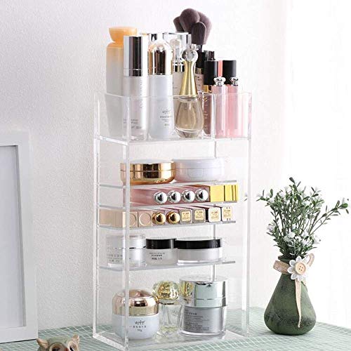 LOSYU Transparente Muti-Capa de Maquillaje Ajustable Organizador, encimera de acrílico Estante de joyería Grandes Cajas de Almacenamiento de cosméticos, Caja de exhibición for Vanity Baño Dresser