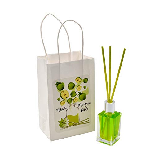 Lote de 15 Mikados Varilla Perfume Manzana en Bolsa Decorativa a Juego. Regalos Originales. Ambientadores. Complementos. Detalles para Bodas, Comuniones, Bautizos y Cumpleaños. CC