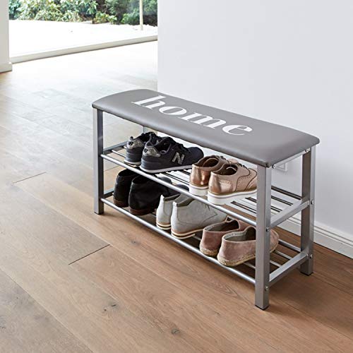 LOVE !T STORE !T 670896 Zapatero, Piel y Metal, Home-Light Grey Silver, 80x30x48cm