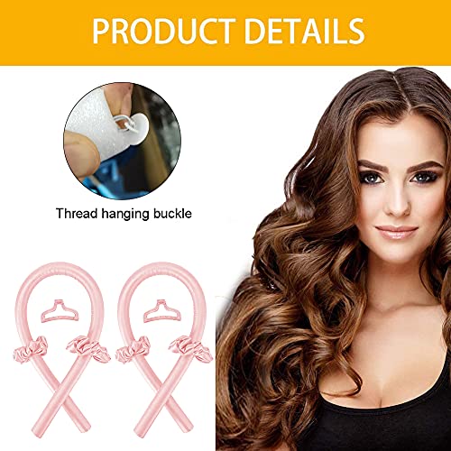 LOVECENTRAL 2Pcs Juego de Rulos para el Pelo con Horquilla y Diadema de Onda, Rizador de Ondas sin Calor, Formadores de Ondas de Cabello DIY Herramientas de Peinado para el Pelo Largo. (Rosa)