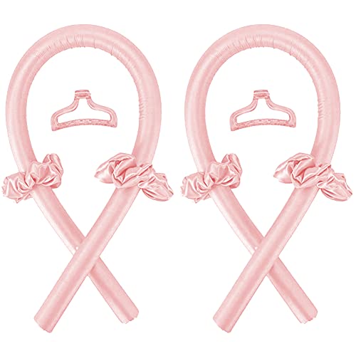 LOVECENTRAL 2Pcs Juego de Rulos para el Pelo con Horquilla y Diadema de Onda, Rizador de Ondas sin Calor, Formadores de Ondas de Cabello DIY Herramientas de Peinado para el Pelo Largo. (Rosa)