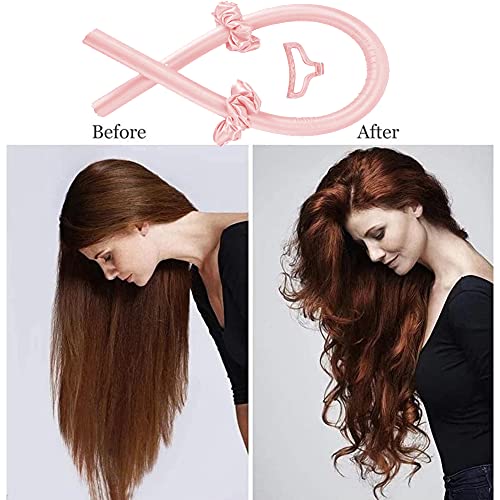 LOVECENTRAL 2Pcs Juego de Rulos para el Pelo con Horquilla y Diadema de Onda, Rizador de Ondas sin Calor, Formadores de Ondas de Cabello DIY Herramientas de Peinado para el Pelo Largo. (Rosa)