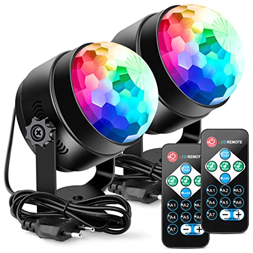 Luces de fiesta LUNSY activadas por sonido con control remoto Dj Lighting RGB Disco Ball Light, lámpara estroboscópica 7 modos Stage Par Light para Home Room Dance Parti