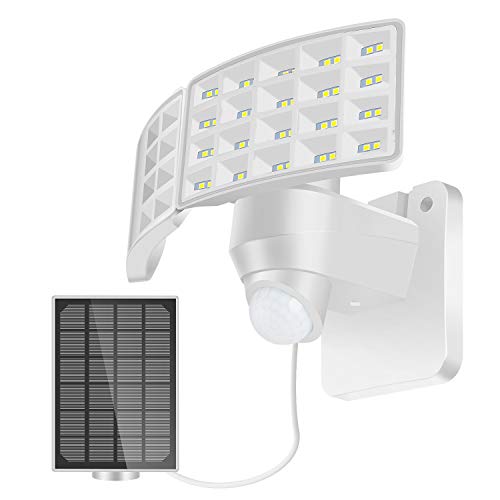 LUOWAN Luz Solar Exterior, Focos LED Exterior Solares 1600LM Luz Solar con Sensor de Movimiento con 2 Cabezales Ajustables, 5500K, IP65 Impermeable Lámpara Solar para Jardín, Camino & Patio (Blanco)