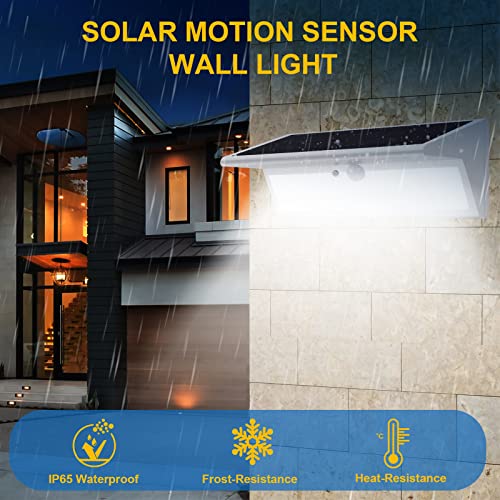 Luz Solar Exterior 46 LED 3000mAh lámpara solar exterior Luz solar superbrillante de 800lm con detector de movimiento infrarrojo 4 modos Aplique impermeable para jardín (luz blanca)