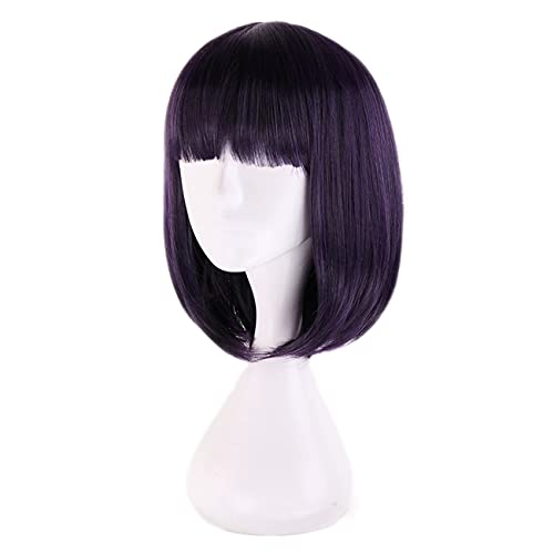 Lwiuentx Sailor Moon Cosplay Sailor Saturn Peluca Corta Recta Morada para Hombres Mujeres Fiesta de Halloween + Gorro de Peluca Gratis