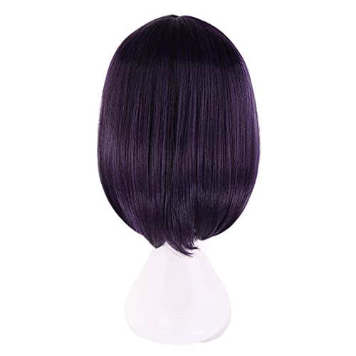 Lwiuentx Sailor Moon Cosplay Sailor Saturn Peluca Corta Recta Morada para Hombres Mujeres Fiesta de Halloween + Gorro de Peluca Gratis