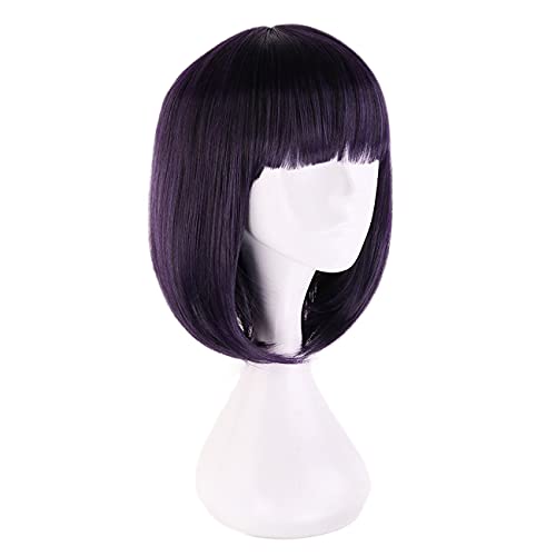 Lwiuentx Sailor Moon Cosplay Sailor Saturn Peluca Corta Recta Morada para Hombres Mujeres Fiesta de Halloween + Gorro de Peluca Gratis