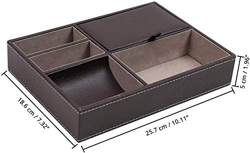 LYTIVAGEN Bandeja de Valet Cuero para Hombres, Caja de Oficina de Cuero 5 Cuadrados Organizador de Escritorio de Cuero para Mesitas de Noche, Escritorios, Oficinas (Negro, 25.5*18.5*5cm)