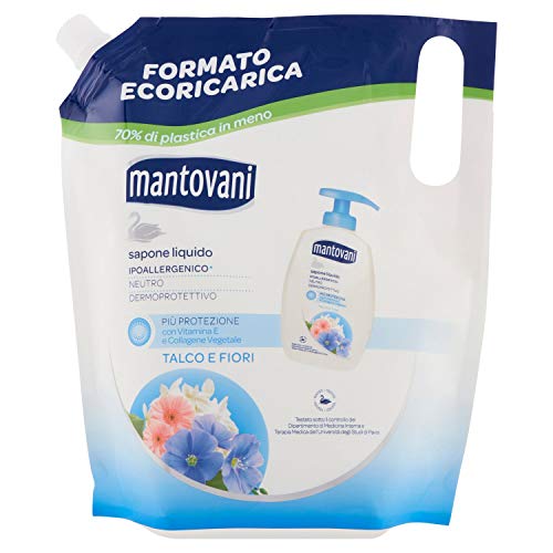 Mantovani - Jabón líquido neutro, formato ecorecarga, piel sensible, talco y flores blancas - 750 ml