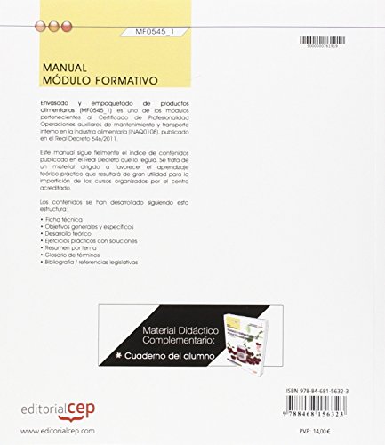 Manual. Envasado y empaquetado de productos alimentarios (MF0545_1). Certificados de profesionalidad. Operaciones Auxiliares de elaboración en la industria alimentaria (INAD0108)