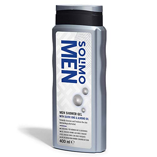 Marca Amazon - Solimo Gel de ducha para hombre con iones de plata y aceite de almendra- Paquete de 6 (6 Botellas x 400 ml)