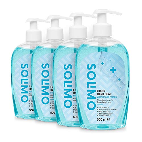 Marca Amazon - Solimo Jabón de manos líquido - Cuidado hidratante - Paquete de 4 (4 Botellas x 500ml)