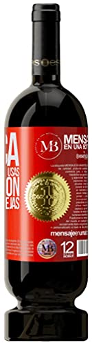 «Marca es el perfume que usas Reputación el olor que dejas» Mensaje en una Botella. Vino Tinto Premium Reserva MBS Martín Berasategui System. Etiqueta Roja PERSONALIZABLE.