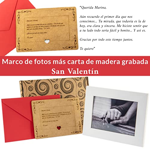 Marco de Fotos con una Carta de madera, Todo PERSONALIZABLE con tu Texto y con tu Foto. "Pack Love" Día de San Valentín -Hecho de madera de pino - agrega tu texto y sube tu imagen. Hecho en España