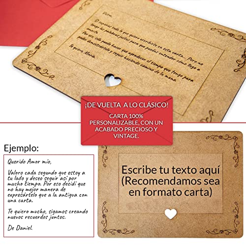 Marco de Fotos con una Carta de madera, Todo PERSONALIZABLE con tu Texto y con tu Foto. "Pack Love" Día de San Valentín -Hecho de madera de pino - agrega tu texto y sube tu imagen. Hecho en España